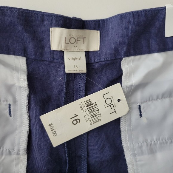 NWT LOFT Women's Pants Original Navy Blue Lightweight Linen Rayon Blend Size 16 - Picture 10 of 12